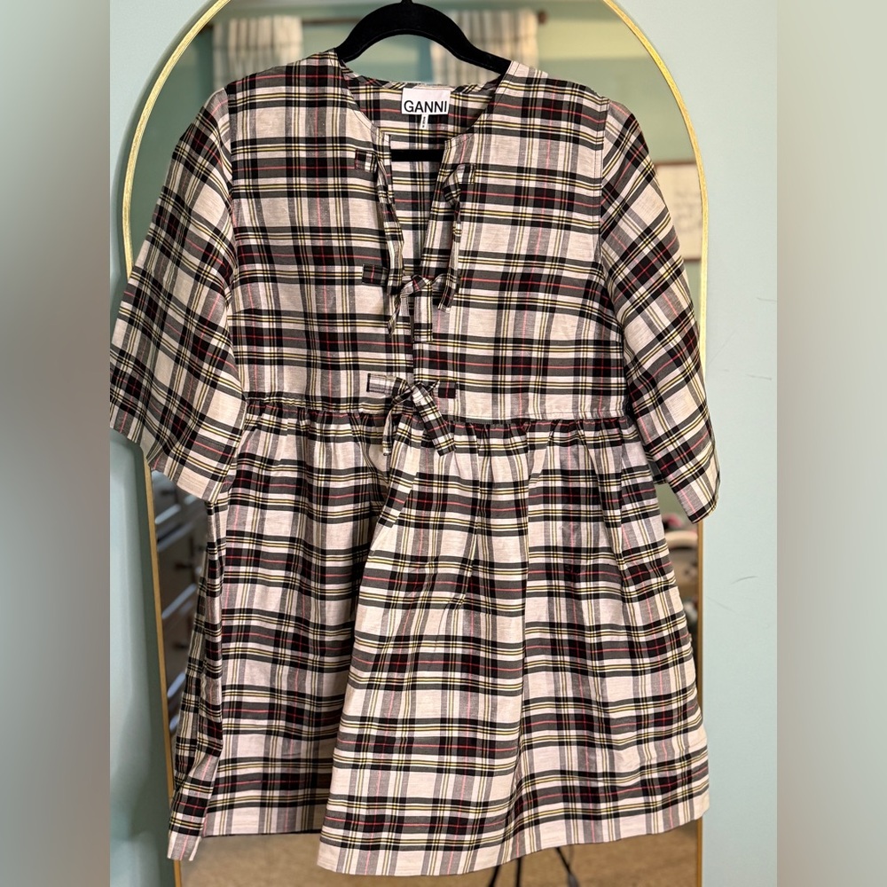 GANNI Women’s Plaid Dress - Black, White, Red